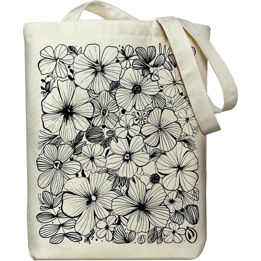 Canvas Tote Bag with Zipper Pocket - Double-Sided Pattern Aesthetic Tote Bag for